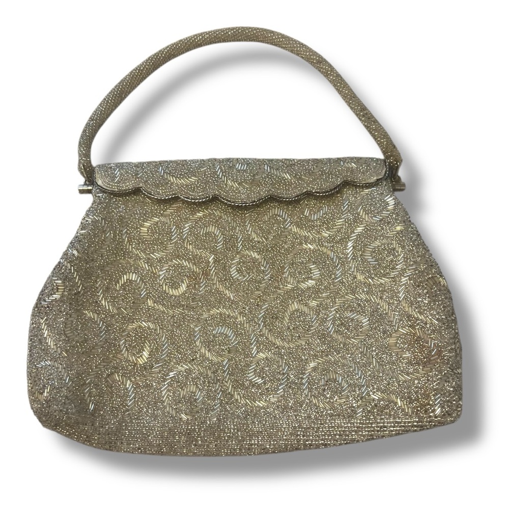 Vintage MCM Swirl Pattern Beaded Purse/Evening Bag with Tension Flap Closure